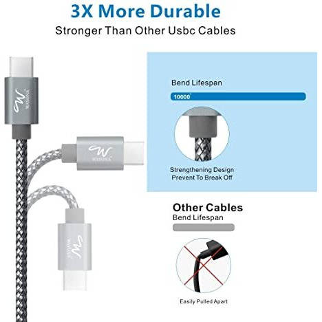 Wayona Usb Type C Charger Cable (2Pack/6Ft) Long Fast Charging Usb C Cable For Samsung Galaxy S24, S23, S22, S21, S20,M31S,M40, Pixel (6 Ft Pack Of 2, Grey)