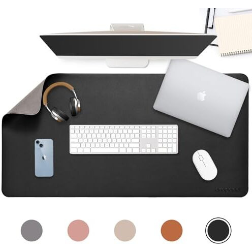 Aropana Anti-Slip Extended Mouse Pad, Pu Vegan Leather Desk Mat, Computer Desk Table Protector Pad With Non-Slip Suede Base For Keyboard, Desktop, Laptop, Office, 36" X1 7" Inch, Black
