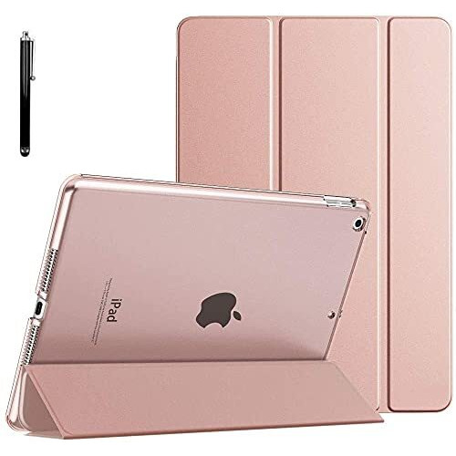 Proelite Smart Trifold Hard Back Flip Stand Case Cover For Apple Ipad 9.7 Inch 2018/2017 5Th 6Th Generation With Stylus Pen- Rose Gold