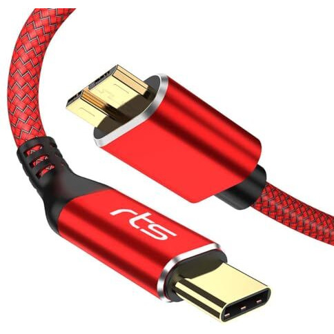 Rts Usb C Type C Usb 3.0 Portable External Hard Disk Drive Hdd Wire Cable, Nylon Braided 10Gbps Fast Charging & Syncing Cord Compatible Such As Seagate, Wd, Toshiba, Iphone 15 Plus Pro Max (1M), Red