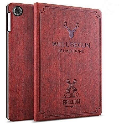 Proelite Deer Flip Case Cover For Lenovo Tab M10 Hd 2Nd Gen Tb-X306X / Smart Tab M10 Hd 2Nd Gen Tb-X306F, Wine Red