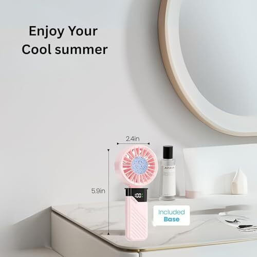 One94Store X48 Portable Usb Fan  3000Mah Battery, Type-C Fast Charging, 5-Speed Settings, Up To 12H Runtime  Compact & Lightweight For Home, Office & Travel (Pink)