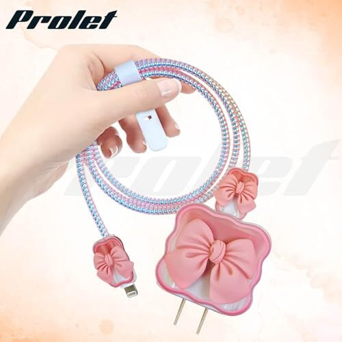 Prolet Cute 3D Bow Design Case Cover For Iphone Adapter Compatible With 18W And 20W Charger Only 360 Full Protection Silicone Case Cover 5 In 1. (Pink Bow)