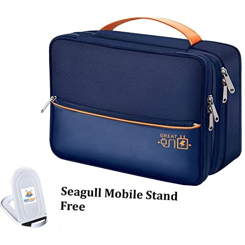 Seagull Flight Of Fashion Nylon Double Layer Electronic Gadget Organizer Case, Cable Organizer Bag For Accessories With Mobile Stand - 27 X 20 X 9 Cm - Navy Blue - Model 2
