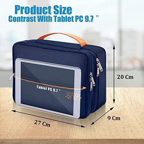 Seagull Flight Of Fashion Nylon Double Layer Electronic Gadget Organizer Case, Cable Organizer Bag For Accessories With Mobile Stand - 27 X 20 X 9 Cm - Navy Blue - Model 2