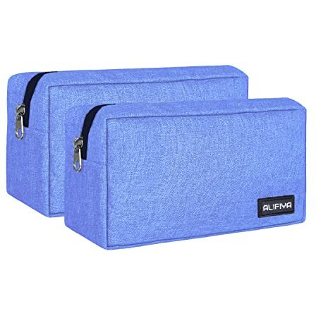 Alifiya Polyester Gadget Charger Pouch/Travel Organizer Pouch For Cables/Hard Disk/Charger (Blue - Pack Of 2)