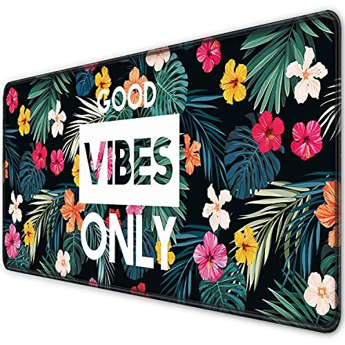 Inovera Neoprene Extended Anti-Slip Rubber Gaming Mouse Pad Floral Stitched For Laptop, Computer Mat, 885L X 400B Mm (Flower Good Vibes Only)