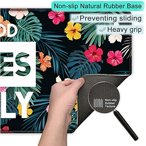 Inovera Neoprene Extended Anti-Slip Rubber Gaming Mouse Pad Floral Stitched For Laptop, Computer Mat, 885L X 400B Mm (Flower Good Vibes Only)