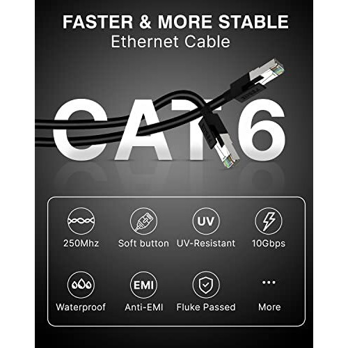 Fedus 100 Meter Heavy Duty Outdoor Cat6 Cable Weatherproof/Uv Resistant 10000Mbps Ethernet Cable Suitable For Direct Burial Installations Ethernet Patch Lan Cable,Internet Cable Network Cord Black