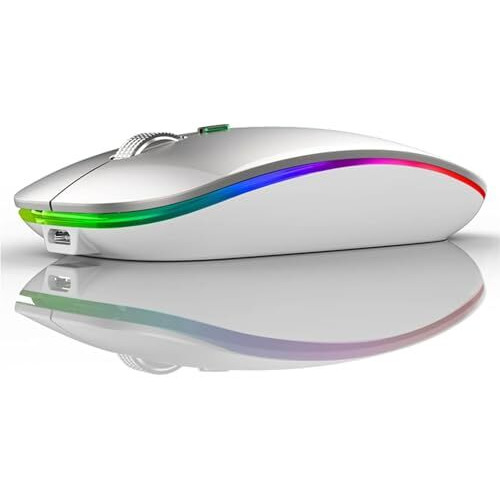 Offbeat Dash 2.4Ghz Wireless + Bluetooth 5.1 +5.0 Mouse, Multi-Device Tripel Mode Type C Rechargeable Silent Click Buttons Wireless Bluetooth Mouse 3 Adjustable Dpi, Works On 3 Devices (Silver)