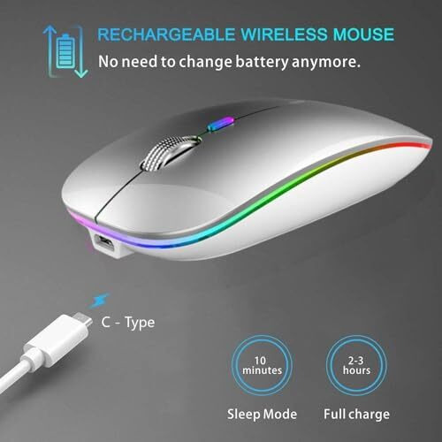 Offbeat Dash 2.4Ghz Wireless + Bluetooth 5.1 +5.0 Mouse, Multi-Device Tripel Mode Type C Rechargeable Silent Click Buttons Wireless Bluetooth Mouse 3 Adjustable Dpi, Works On 3 Devices (Silver)