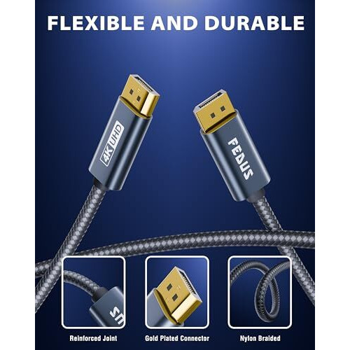 Fedus 4K Displayport Cable,1.5 Meter Dp To Dp Cable [Certified 4K@60Hz,2K@240Hz,1080@240Hz] Display Port To Display Port Cable Compatible For Laptop,Pc,Gaming Monitor,Graphics Card,Gray