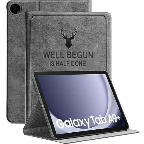 Proelite Cover For Samsung Galaxy Tab A9 Plus 11 Inch Cover Case, Deer Flip Case Cover For Samsung Galaxy Tab A9+ 11 Inch, Grey