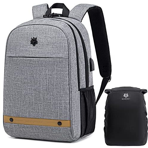 Golden Wolf Backpack With Rain Cover Anti-Theft Business Backpack With Lock 15.6-Inch Laptop Bag With Usb Port 25L Multi-Pockets For Men Women Office Travel College,Light Grey