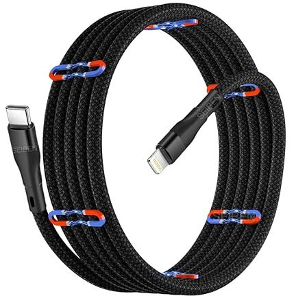 Magnetic Coiled Type C - Lightning Cable Compatible With Iphone, Ipad & Airpods, 65W / 3.1A Magnetic Magcable Nylon Braided O-Magcable Pd Technology, Qc 3.0 Charging - 1.2 Meter , Type C - L , Black