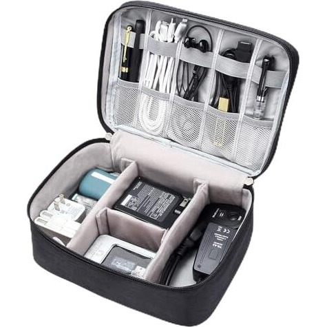 Yellow Weaves 2 Layer Electronics Accessories Organizer Bag, Cable Organizer Bag, Travel Pouch For Charger, Usb Cord, Data Cable, Sd Cards, Earphone, Power Bank, Black, 25X18X10Cm - Canvas
