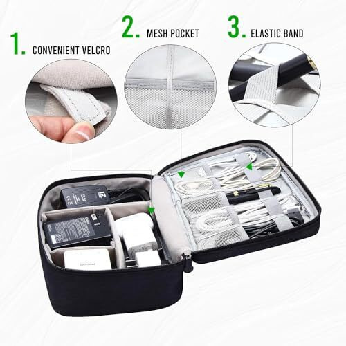 Yellow Weaves 2 Layer Electronics Accessories Organizer Bag, Cable Organizer Bag, Travel Pouch For Charger, Usb Cord, Data Cable, Sd Cards, Earphone, Power Bank, Black, 25X18X10Cm - Canvas
