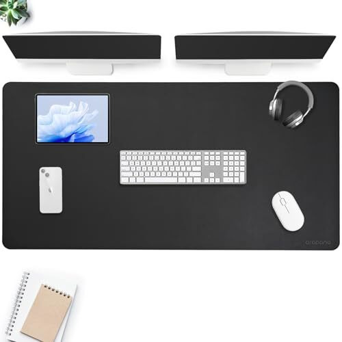 Aropana Vegan Leather Desk Mat, Mouse Pad Large, Computer Table Mat, Reversible Extended Laptop Pad For Desk, Dual Side Waterproof Edge-Stitched (47.2X23.6 Inch, Black/Grey)