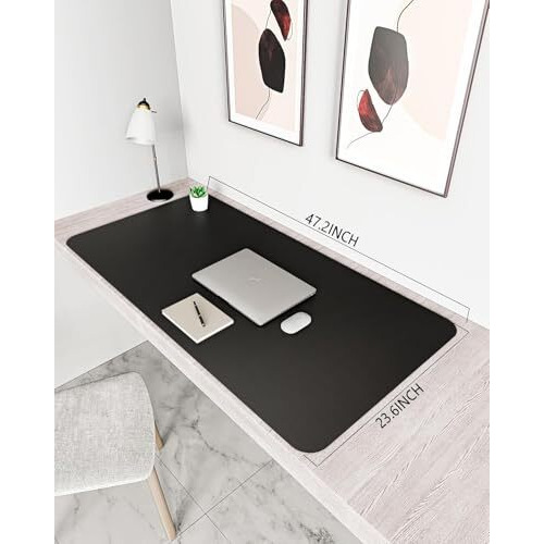 Aropana Vegan Leather Desk Mat, Mouse Pad Large, Computer Table Mat, Reversible Extended Laptop Pad For Desk, Dual Side Waterproof Edge-Stitched (47.2X23.6 Inch, Black/Grey)
