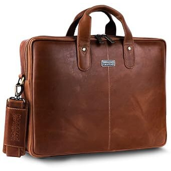 Hammonds Flycatcher Genuine Leather Office Bag For Men - 15.6 Inch Laptop Bag For Men For Professionals, Business Travelers - Adjustable Straps & Multiple Compartments - 1 Year Warranty - Vintage Tan