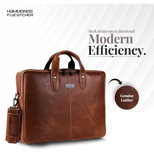 Hammonds Flycatcher Genuine Leather Office Bag For Men - 15.6 Inch Laptop Bag For Men For Professionals, Business Travelers - Adjustable Straps & Multiple Compartments - 1 Year Warranty - Vintage Tan
