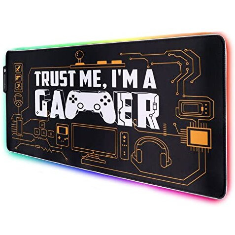 Speed Rgb Gaming Mouse Pad, Soft Glowing 14 Led Modes, Gaming Desk Keyboard Pad, Mouse Mat, Non-Slip Rubber Base - 78X30 Cm - I Am A Gamer Quote
