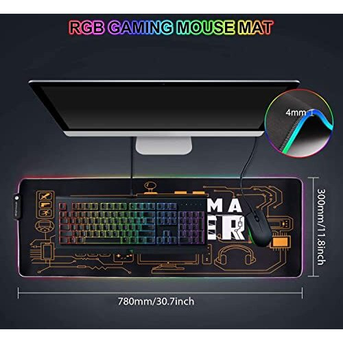 Speed Rgb Gaming Mouse Pad, Soft Glowing 14 Led Modes, Gaming Desk Keyboard Pad, Mouse Mat, Non-Slip Rubber Base - 78X30 Cm - I Am A Gamer Quote