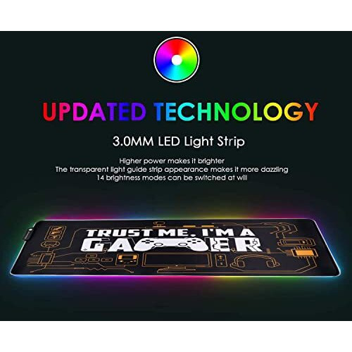 Speed Rgb Gaming Mouse Pad, Soft Glowing 14 Led Modes, Gaming Desk Keyboard Pad, Mouse Mat, Non-Slip Rubber Base - 78X30 Cm - I Am A Gamer Quote