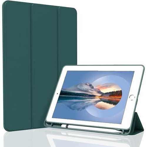Proelite Cover For Apple Ipad Air 3 10.5 Inch Case Cover, Smart Flip Case Cover For Apple Ipad Air 3/Pro 10.5" With Pencil Holder And Flexible Back, Dark Green