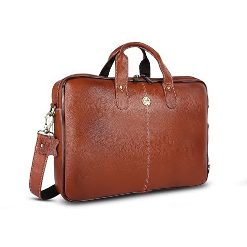 Hammonds Flycatcher Genuine Leather Office Bag For Men - 15.6 Inch Laptop Bag For Men For Professionals, Business Travelers - Adjustable Straps & Multiple Compartments - 1 Year Warranty - Tan