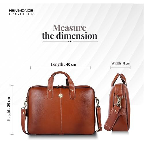 Hammonds Flycatcher Genuine Leather Office Bag For Men - 15.6 Inch Laptop Bag For Men For Professionals, Business Travelers - Adjustable Straps & Multiple Compartments - 1 Year Warranty - Tan