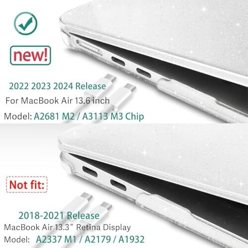 Hasthip Laptop Cover For Macbook Air M4 A3240 M3 A3113 M2 A2681 13.6 Inch 2025 2024 2022 Release Hard Shell Case Cover For Apple Macbook Air 13 Inch Cover Anti Fall Scratch Clear Glitter Crystal