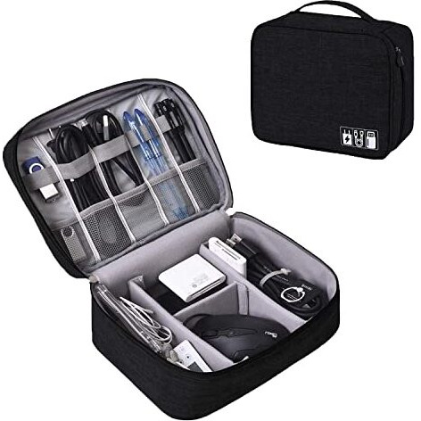 Seagull Flight Of Fashion Nylon 2 Layer Gadget Organizer Case,Electronic Accessories Bag,Tech Organizer Pouch For Hard Disk,Pen Drive For Home&Travel-24X18X10 Cm-Black-Model 1