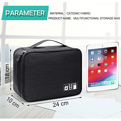 Seagull Flight Of Fashion Nylon 2 Layer Gadget Organizer Case,Electronic Accessories Bag,Tech Organizer Pouch For Hard Disk,Pen Drive For Home&Travel-24X18X10 Cm-Black-Model 1