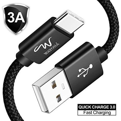 Wayona 65W/3A Fast Charging 2M/6Ft Long Braided Type C Cable, 480Mbps Data Sync, Qc3.0 Compatible For Samsung Galaxy M34 M14 F15 S23 S24 M15 Iphone 15 & Many Other Type C Devices (2M, Black)