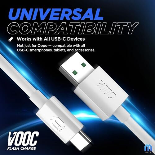 Myvn Type C Vooc Flash Charging Cable Compatible For Oppo Reno/2/2Z/2F/Reno 10X Zoom/K3(C Type Cable Charger)- Only Cable