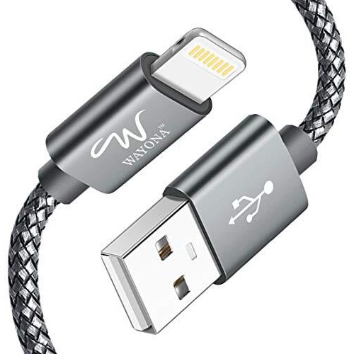 Wayona Nylon Braided Lightning Usb Data Sync & 3A Charging Cable For Iphones, Ipad Air, Ipad Mini, Ipod Nano And Ipod Touch Supports Carplay (3 Ft Pack Of 1, Grey)