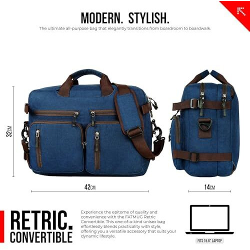 Fatmug Laptop Bag For Men - Convertible Backpack For Office And Travel (Navy Blue, Oxford Fabric)