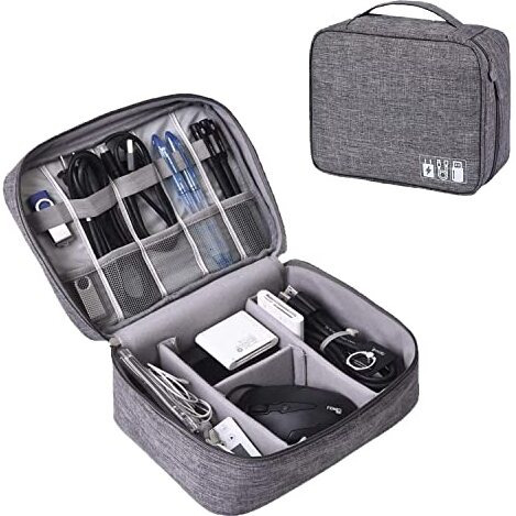 Seagull Flight Of Fashion Nylon 2 Layer Gadget Organizer Case,Electronic Accessories Bag,Tech Organizer Pouch For Hard Disk,Pen Drive For Home&Travel-24 X 18 X 10 Cm-Grey-Model 1
