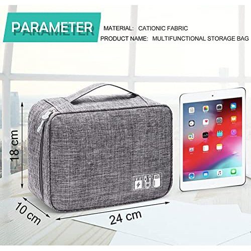 Seagull Flight Of Fashion Nylon 2 Layer Gadget Organizer Case,Electronic Accessories Bag,Tech Organizer Pouch For Hard Disk,Pen Drive For Home&Travel-24 X 18 X 10 Cm-Grey-Model 1