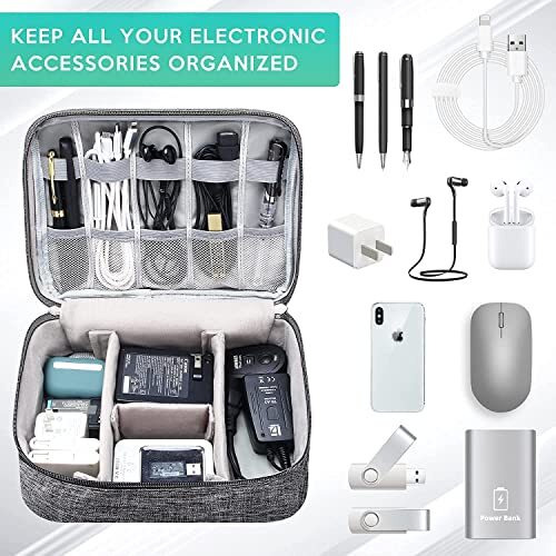 Seagull Flight Of Fashion Nylon 2 Layer Gadget Organizer Case,Electronic Accessories Bag,Tech Organizer Pouch For Hard Disk,Pen Drive For Home&Travel-24 X 18 X 10 Cm-Grey-Model 1