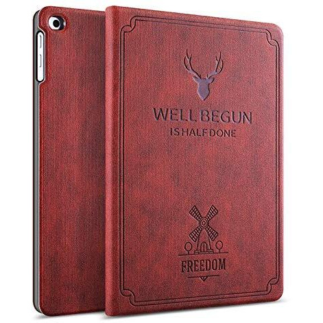 Proelite Smart Deer Flip Case Cover For Ipad 9.7 Inch 2018/2017 / Air 2 / Air 1 5Th/6Th Generation (A1822/A1823/A1893/A1954)- Wine Red