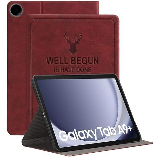 Proelite Cover For Samsung Galaxy Tab A9 Plus 11 Inch Cover Case, Deer Flip Case Cover For Samsung Galaxy Tab A9+ 11 Inch, Wine Red