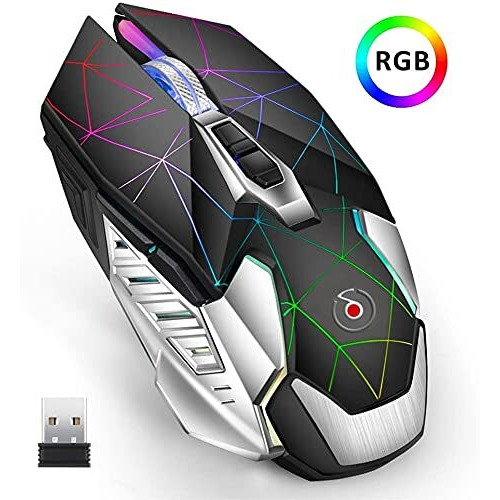 Offbeat- Ripjaw Alpha Gaming Series 2.4Gh Wireless Rechargeable, 8D Silent Clicks, Dpi 1600,2400,3200 Mouse For Pc/Laptop/Smart Tv/Mac ( Black & Chrome - Without Mouse Pad )