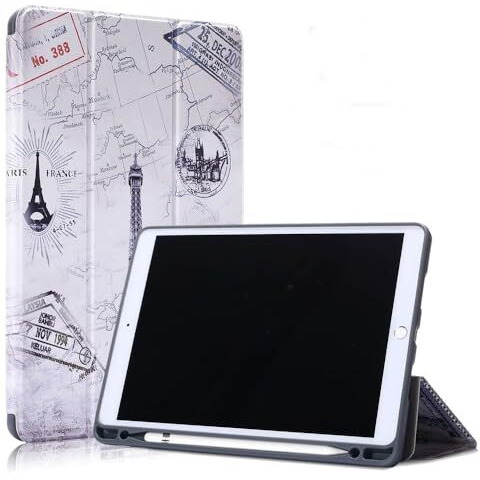 Proelite Smart Flip Case Cover For Apple Ipad Air 3/Pro 10.5" With Pencil Holder And Flexible Back, Eiffel