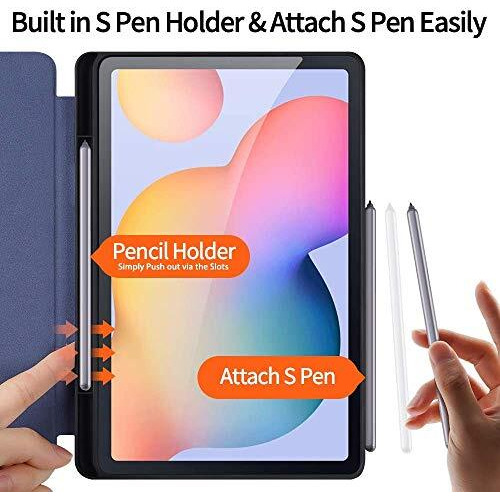 Proelite Smart Flip Case Cover For Samsung Galaxy Tab S6 Lite 10.4 Inch 2024 Sm-P610/P615 With S Pen Holder (Also Supports S Pen Magnetic Attachment), Navy Blue