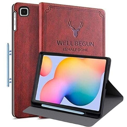 Proelite Deer Smart Flip Case Cover For Samsung Galaxy Tab S6 Lite 10.4 Inch Sm-P610/P615/P613 With S Pen Holder [Auto Sleep Wake], Wine Red