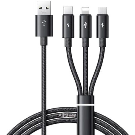 Var-Ni 3 In 1 Multi Charging Cable With Usb To Micro, Usb Type C, Light-Ning Pin, Compatible With Oppo, Vivo, Xiaomi, Samsung, Iphone, Ipad Pro & Car Charging, By Marchpower.