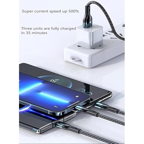 Var-Ni 3 In 1 Multi Charging Cable With Usb To Micro, Usb Type C, Light-Ning Pin, Compatible With Oppo, Vivo, Xiaomi, Samsung, Iphone, Ipad Pro & Car Charging, By Marchpower.
