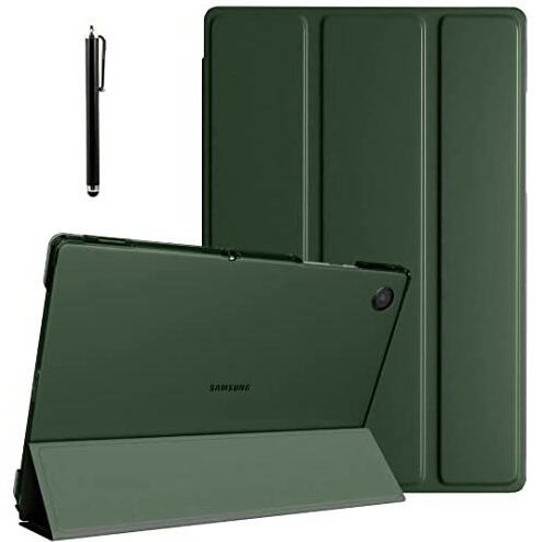 Proelite Smart Flip Case Cover For Samsung Galaxy Tab A8 10.5" Sm-X200/ Sm-X205/ Sm-X207 Translucent Back With Stylus Pen, Dark Green